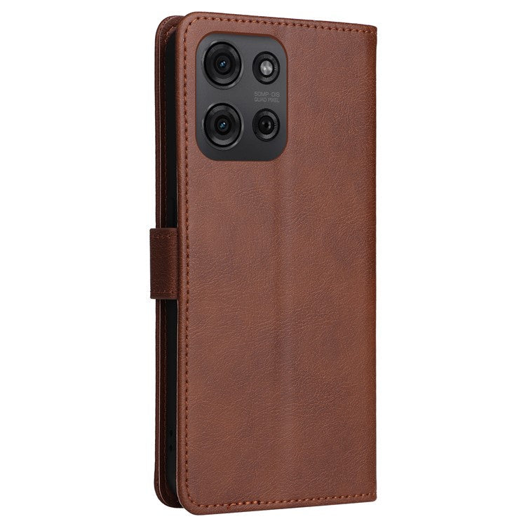 For Motorola Moto G75 5G Case Solid Color Leather Phone Cover Wallet Stand - Brown