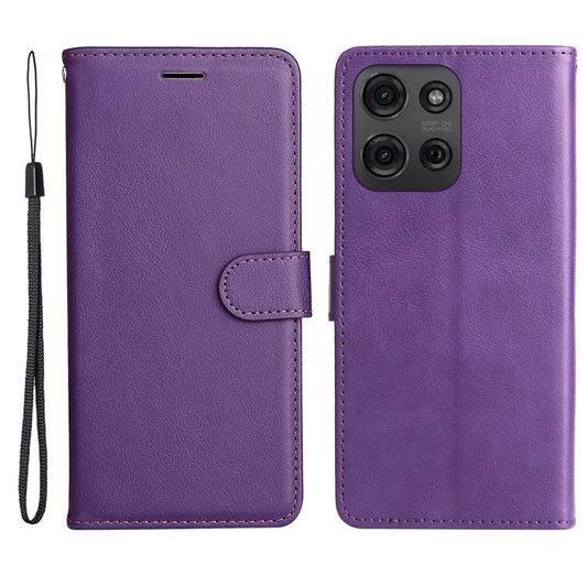 For Motorola Moto G75 5G Case Solid Color Leather Phone Cover Wallet Stand - Purple