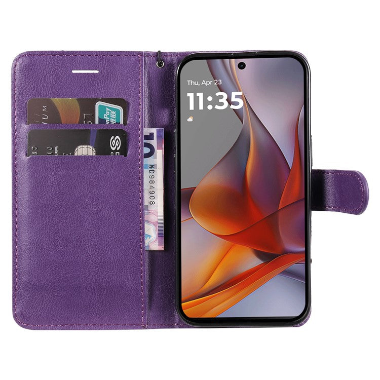 For Motorola Moto G75 5G Case Solid Color Leather Phone Cover Wallet Stand - Purple