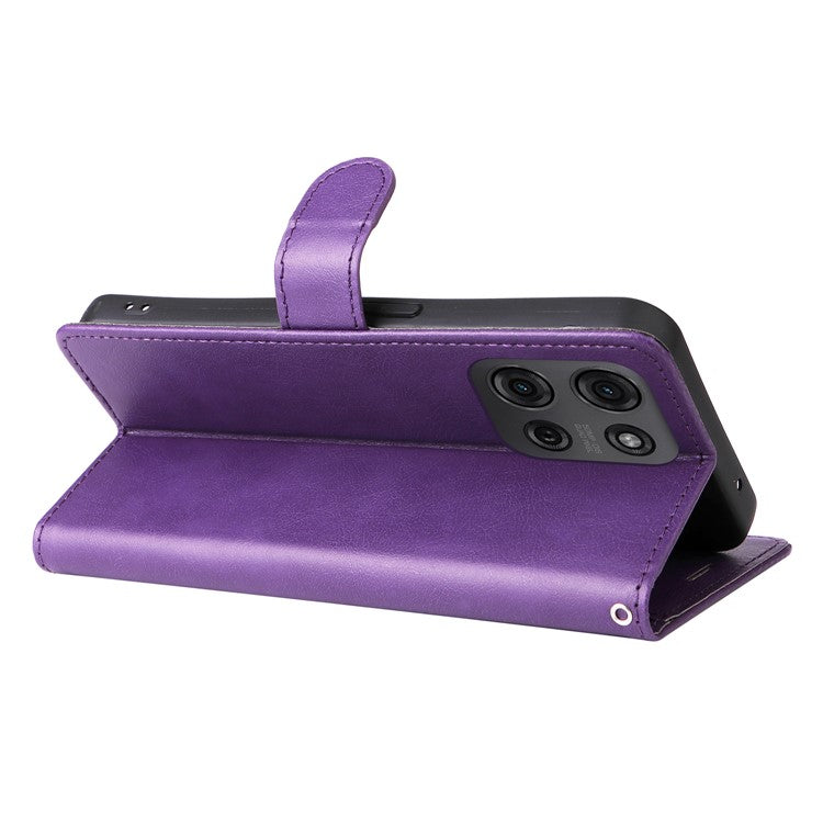 For Motorola Moto G75 5G Case Solid Color Leather Phone Cover Wallet Stand - Purple