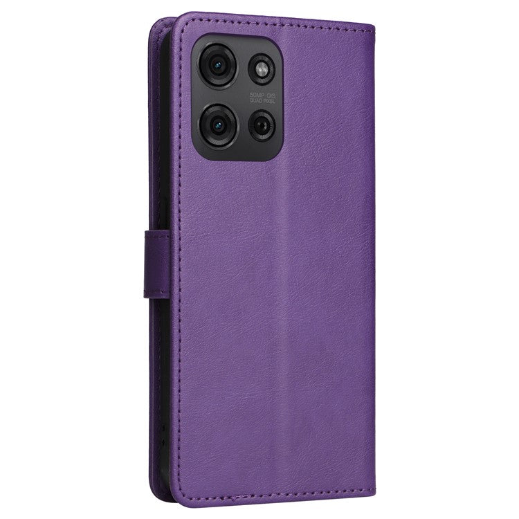 For Motorola Moto G75 5G Case Solid Color Leather Phone Cover Wallet Stand - Purple