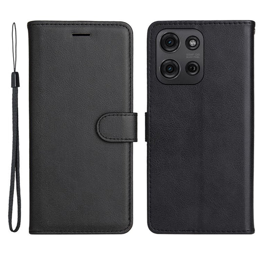 For Motorola Moto G75 5G Case Solid Color Leather Phone Cover Wallet Stand - Black