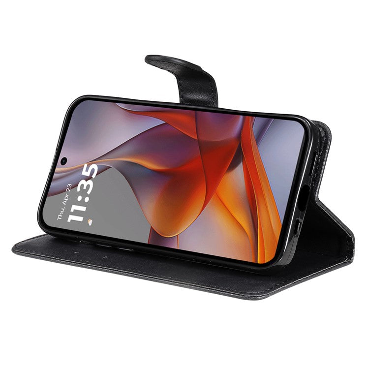 For Motorola Moto G75 5G Case Solid Color Leather Phone Cover Wallet Stand - Black