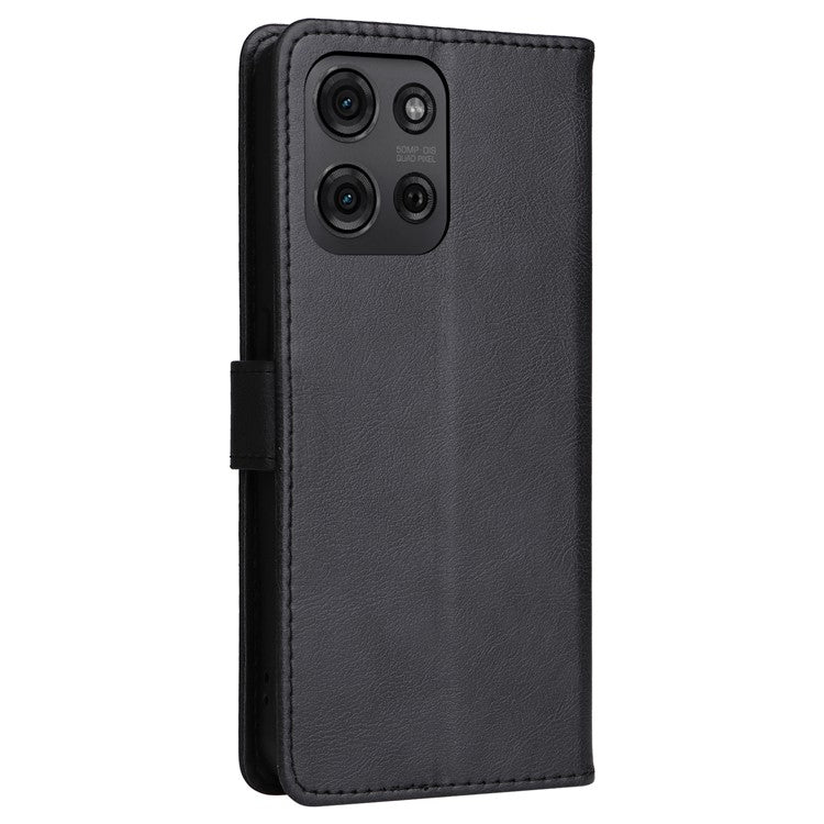 For Motorola Moto G75 5G Case Solid Color Leather Phone Cover Wallet Stand - Black