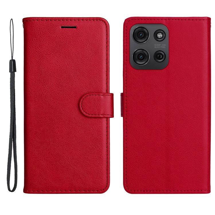 For Motorola Moto G75 5G Case Solid Color Leather Phone Cover Wallet Stand - Red
