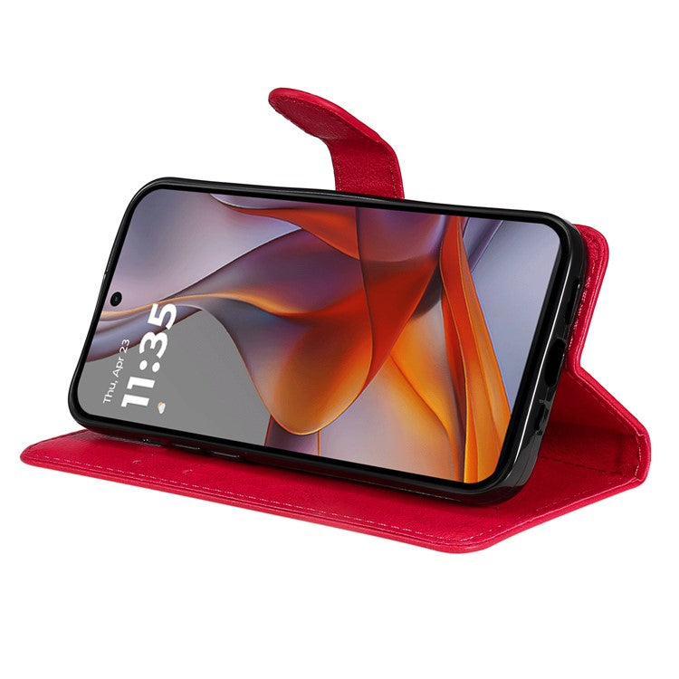 For Motorola Moto G75 5G Case Solid Color Leather Phone Cover Wallet Stand - Red