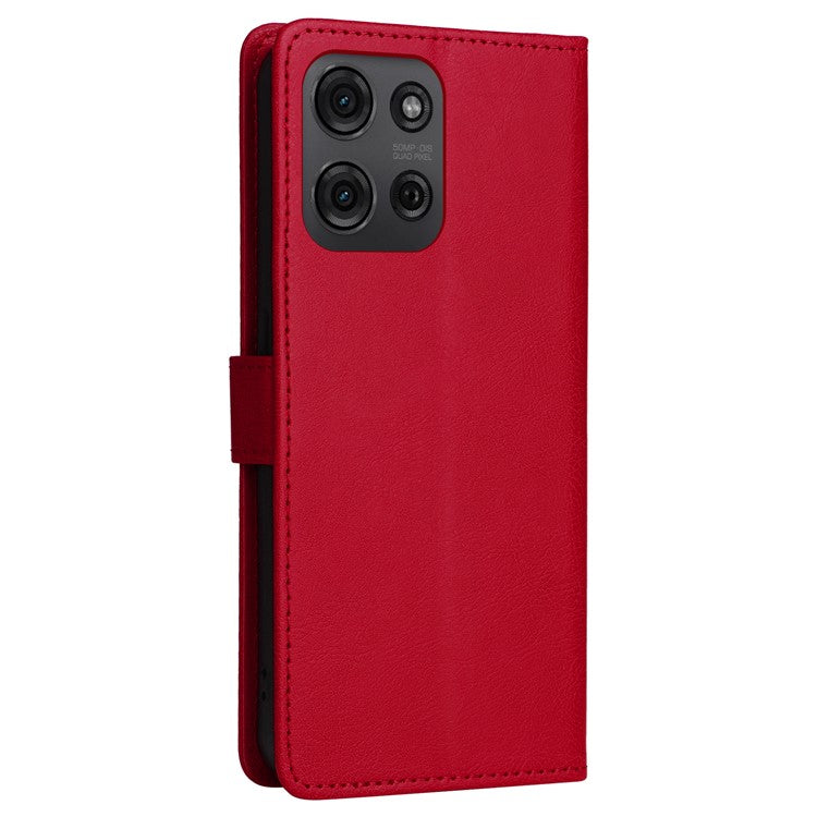For Motorola Moto G75 5G Case Solid Color Leather Phone Cover Wallet Stand - Red