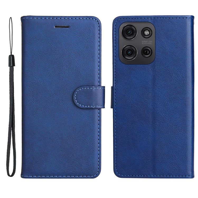 For Motorola Moto G75 5G Case Solid Color Leather Phone Cover Wallet Stand - Blue