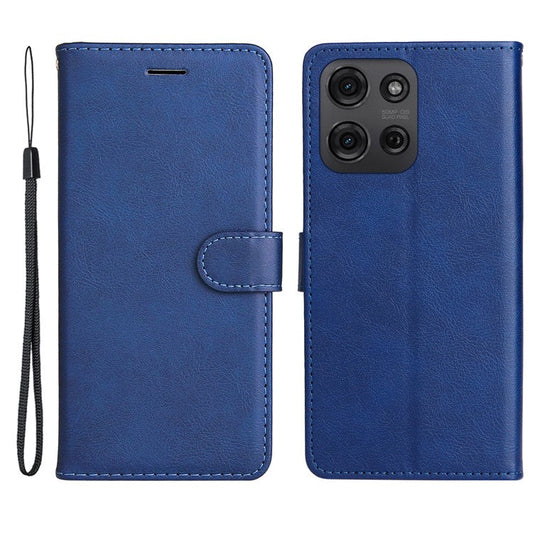 For Motorola Moto G75 5G Case Solid Color Leather Phone Cover Wallet Stand - Blue