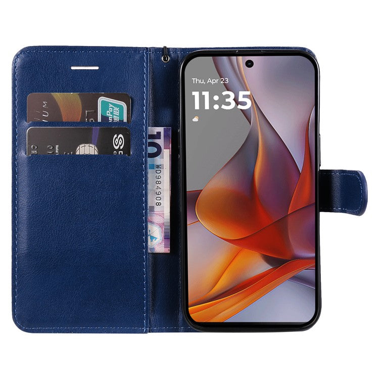 For Motorola Moto G75 5G Case Solid Color Leather Phone Cover Wallet Stand - Blue