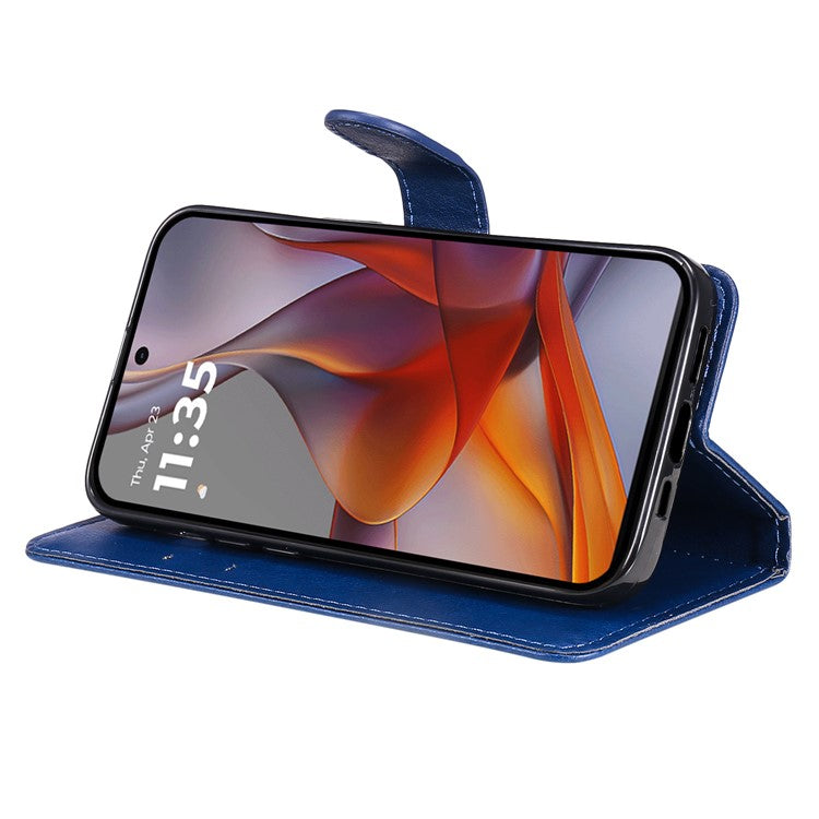 For Motorola Moto G75 5G Case Solid Color Leather Phone Cover Wallet Stand - Blue