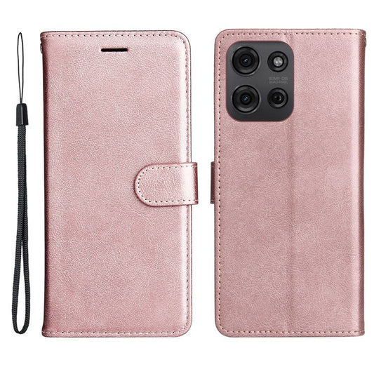 For Motorola Moto G75 5G Case Solid Color Leather Phone Cover Wallet Stand - Rose Gold