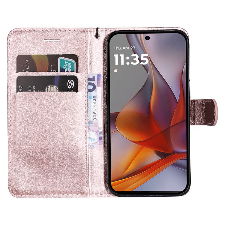 For Motorola Moto G75 5G Case Solid Color Leather Phone Cover Wallet Stand - Rose Gold