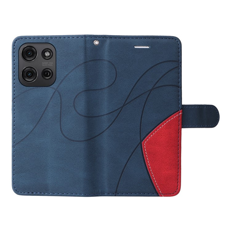 For Motorola Moto G75 5G Case Color Splicing Leather Phone Cover Wallet Stand - Blue