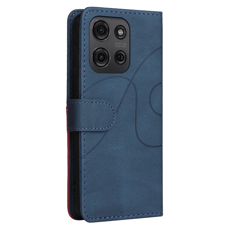 For Motorola Moto G75 5G Case Color Splicing Leather Phone Cover Wallet Stand - Blue