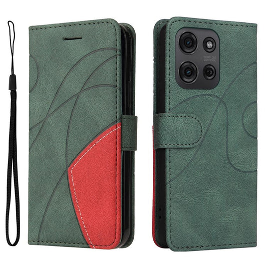 For Motorola Moto G75 5G Case Color Splicing Leather Phone Cover Wallet Stand - Green