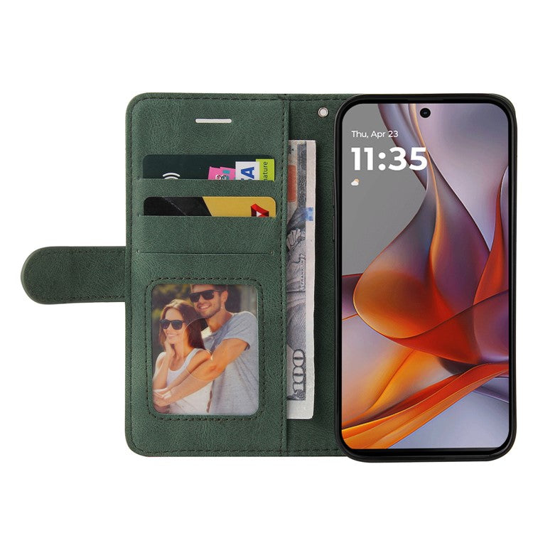 For Motorola Moto G75 5G Case Color Splicing Leather Phone Cover Wallet Stand - Green
