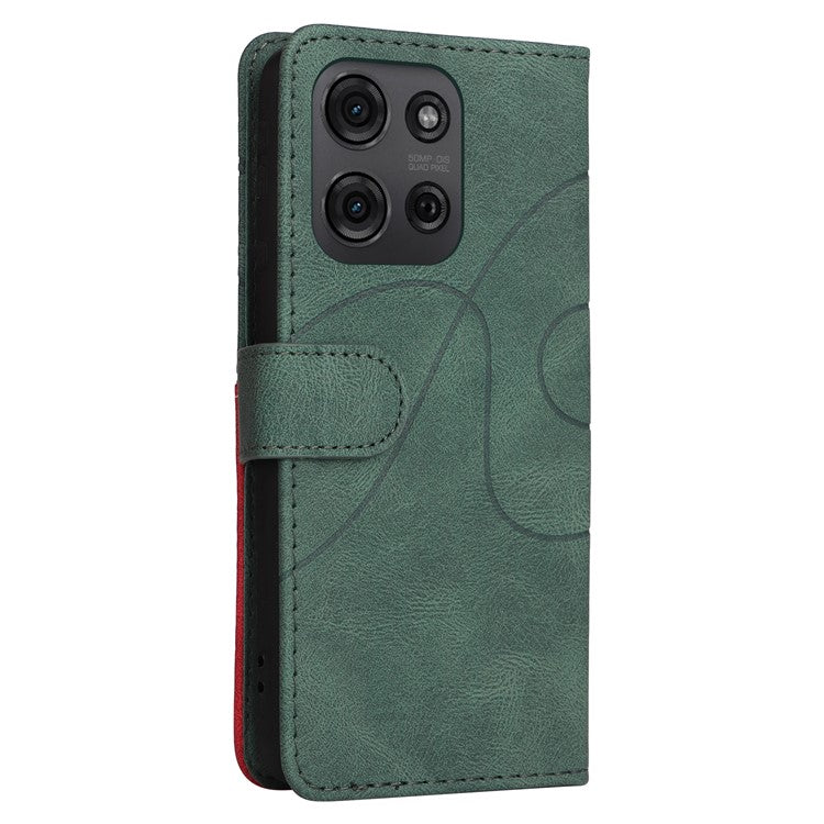 For Motorola Moto G75 5G Case Color Splicing Leather Phone Cover Wallet Stand - Green