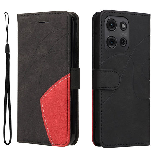 For Motorola Moto G75 5G Case Color Splicing Leather Phone Cover Wallet Stand - Black