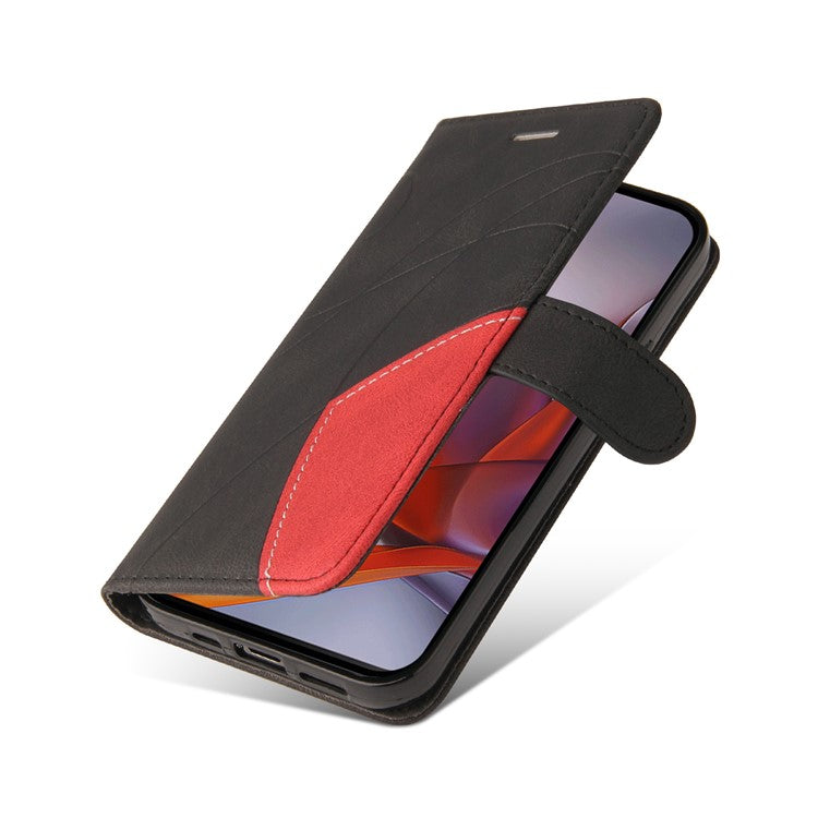 For Motorola Moto G75 5G Case Color Splicing Leather Phone Cover Wallet Stand - Black