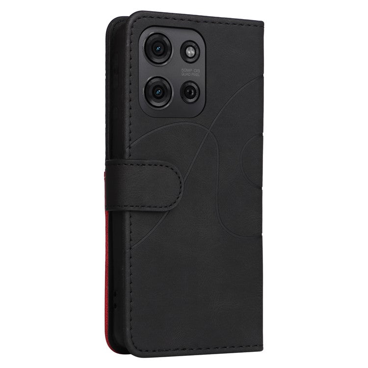 For Motorola Moto G75 5G Case Color Splicing Leather Phone Cover Wallet Stand - Black