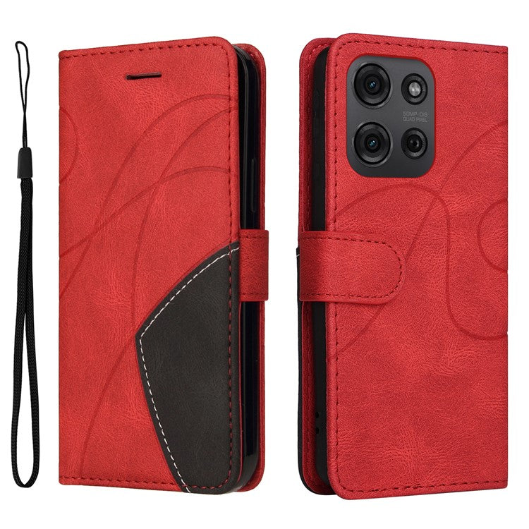 For Motorola Moto G75 5G Case Color Splicing Leather Phone Cover Wallet Stand - Red