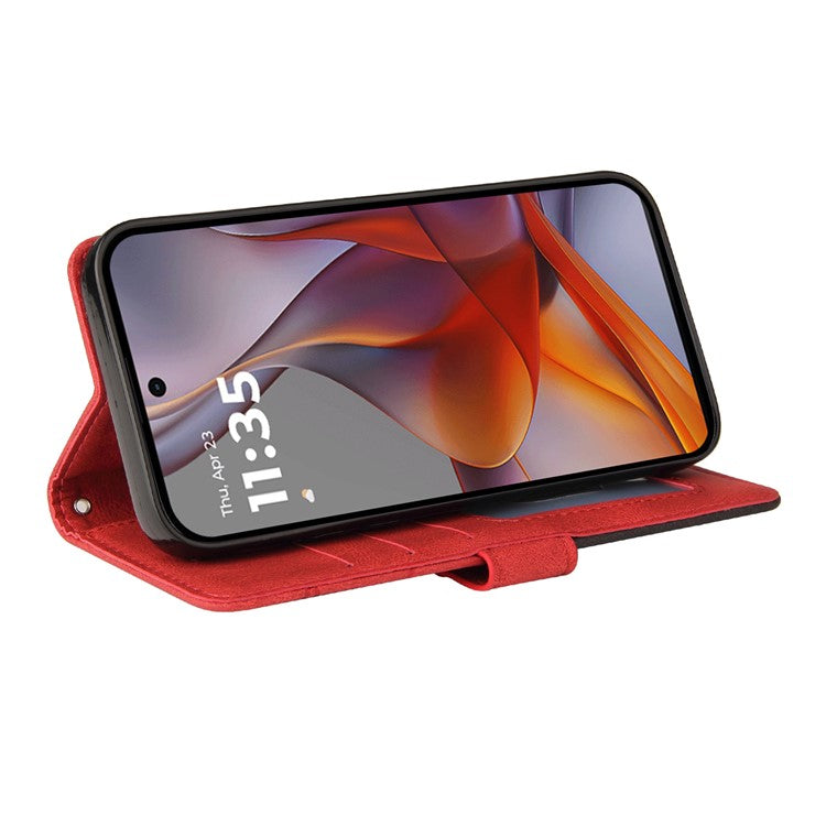 For Motorola Moto G75 5G Case Color Splicing Leather Phone Cover Wallet Stand - Red
