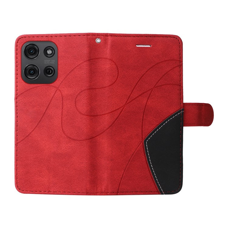 For Motorola Moto G75 5G Case Color Splicing Leather Phone Cover Wallet Stand - Red