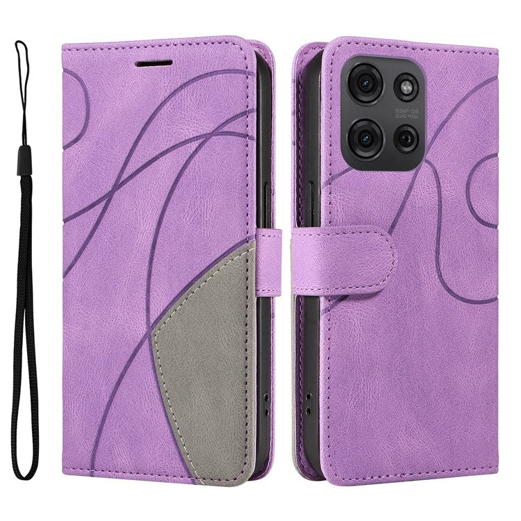 For Motorola Moto G75 5G Case Color Splicing Leather Phone Cover Wallet Stand - Light Purple
