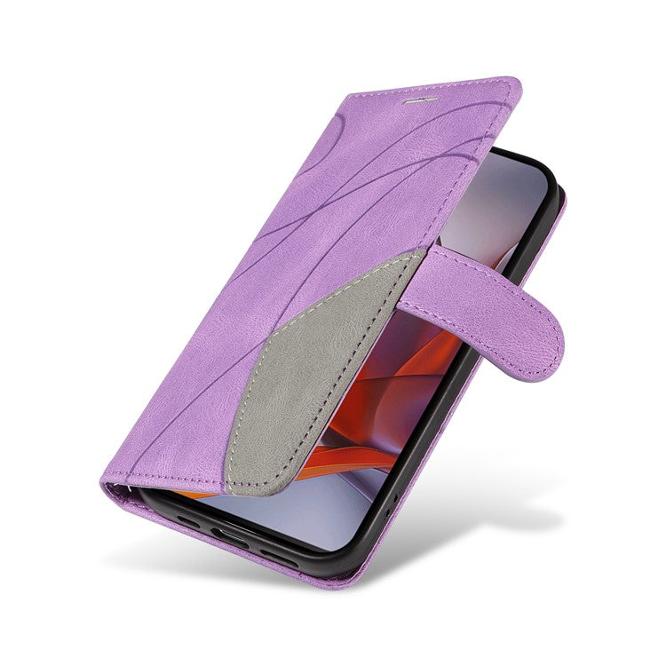 For Motorola Moto G75 5G Case Color Splicing Leather Phone Cover Wallet Stand - Light Purple