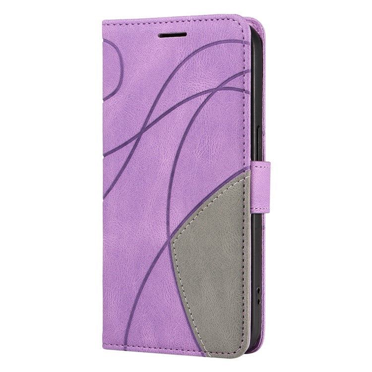 For Motorola Moto G75 5G Case Color Splicing Leather Phone Cover Wallet Stand - Light Purple