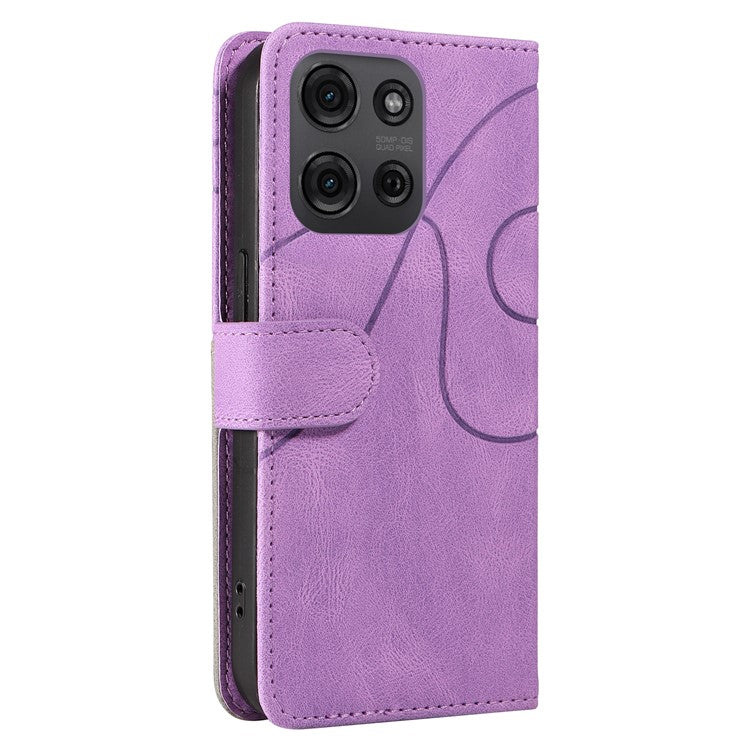 For Motorola Moto G75 5G Case Color Splicing Leather Phone Cover Wallet Stand - Light Purple