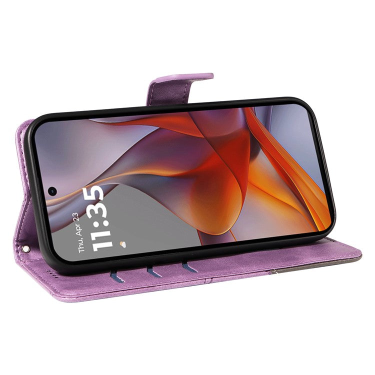 For Motorola Moto G75 5G Case Leather Geometric Line Wallet Phone Cover with Wrist Strap - Light Purple