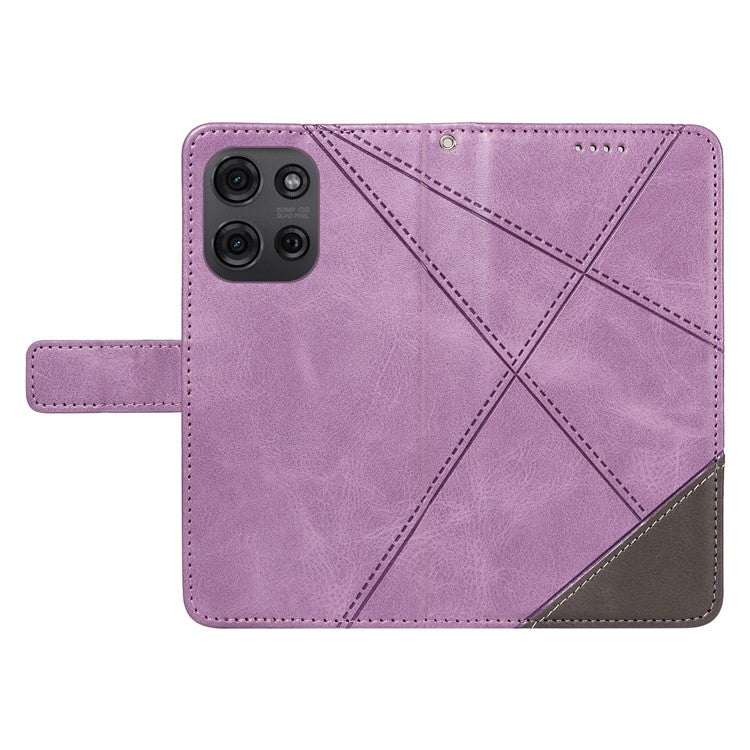 For Motorola Moto G75 5G Case Leather Geometric Line Wallet Phone Cover with Wrist Strap - Light Purple