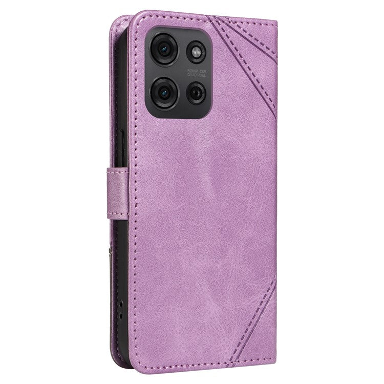 For Motorola Moto G75 5G Case Leather Geometric Line Wallet Phone Cover with Wrist Strap - Light Purple