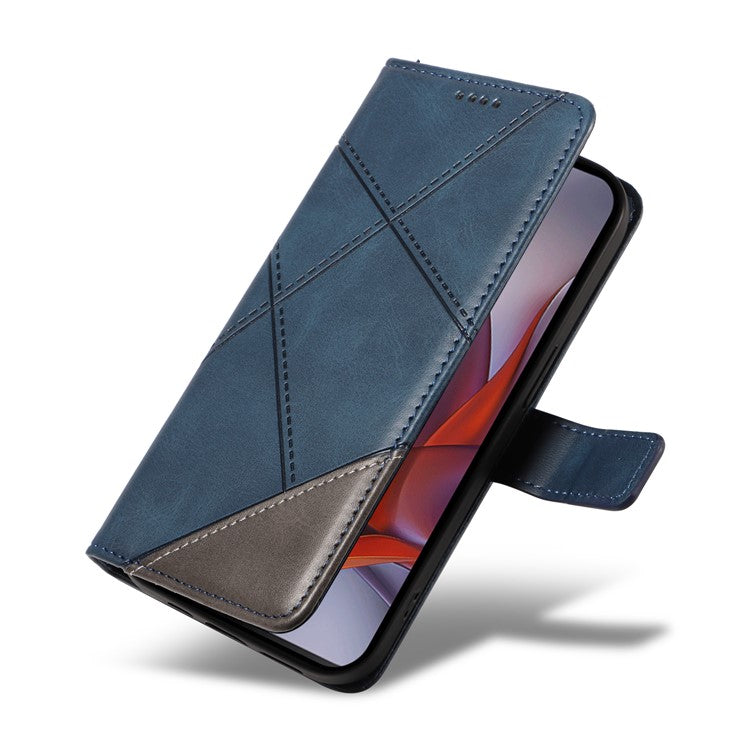 For Motorola Moto G75 5G Case Leather Geometric Line Wallet Phone Cover with Wrist Strap - Blue