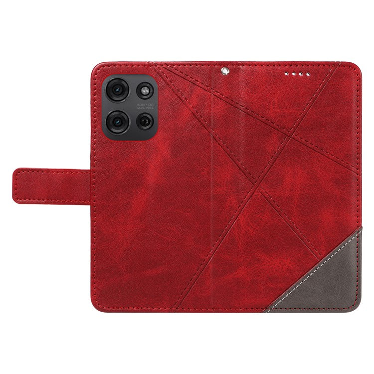 For Motorola Moto G75 5G Case Leather Geometric Line Wallet Phone Cover with Wrist Strap - Red
