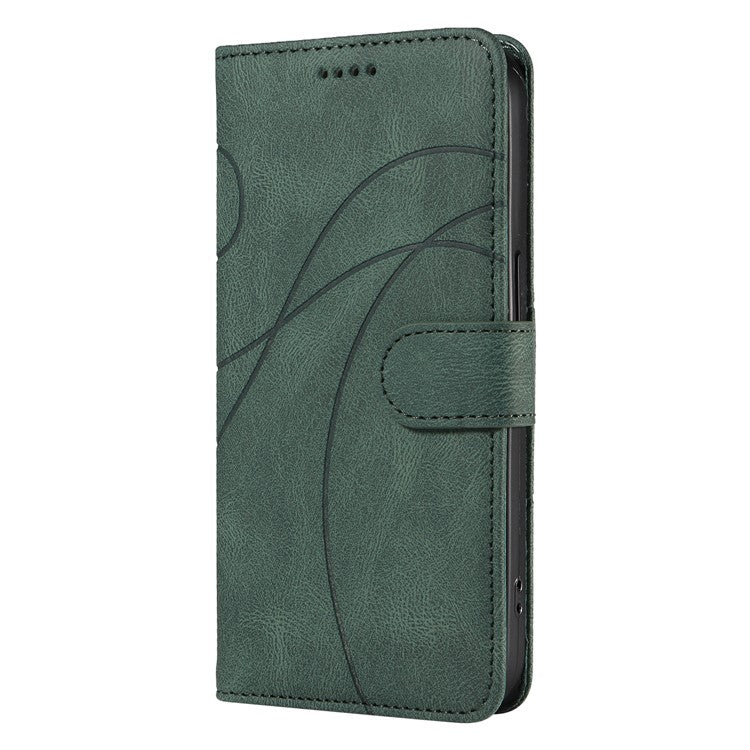 For Motorola Moto G75 5G Case Stand Wallet Leather Phone Cover Curved Line Wrist Strap - Green