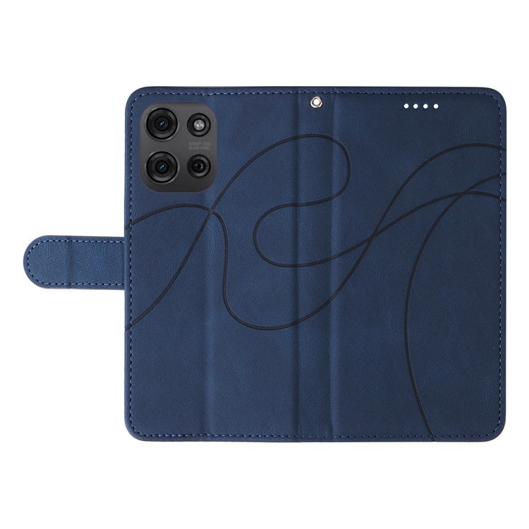 For Motorola Moto G75 5G Case Stand Wallet Leather Phone Cover Curved Line Wrist Strap - Blue