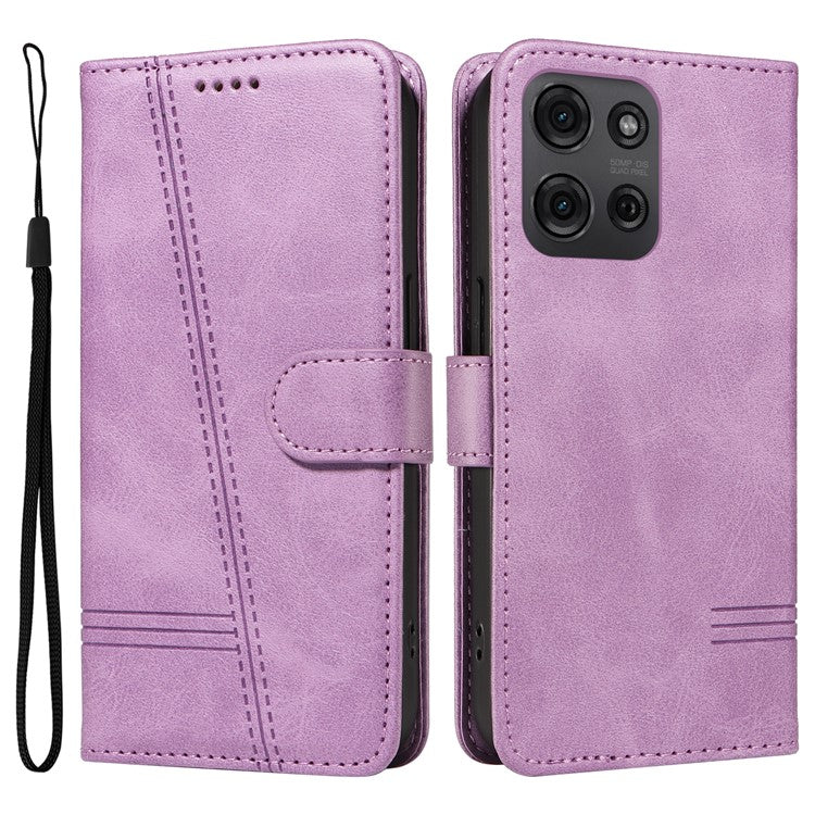 For Motorola Moto G75 5G Case Flip Wallet T-Shape Lines Leather Phone Cover - Light Purple