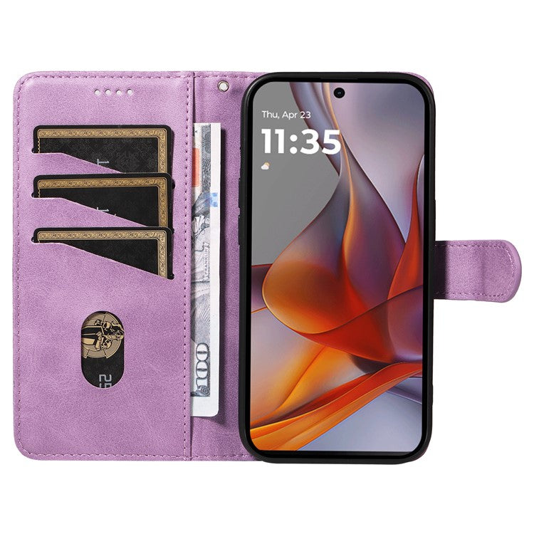 For Motorola Moto G75 5G Case Flip Wallet T-Shape Lines Leather Phone Cover - Light Purple