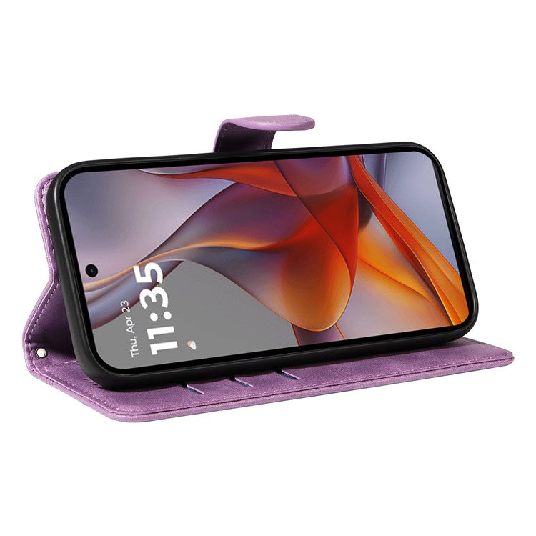 For Motorola Moto G75 5G Case Flip Wallet T-Shape Lines Leather Phone Cover - Light Purple