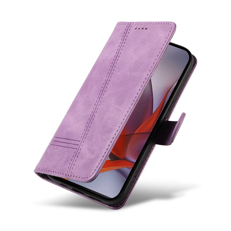 For Motorola Moto G75 5G Case Flip Wallet T-Shape Lines Leather Phone Cover - Light Purple