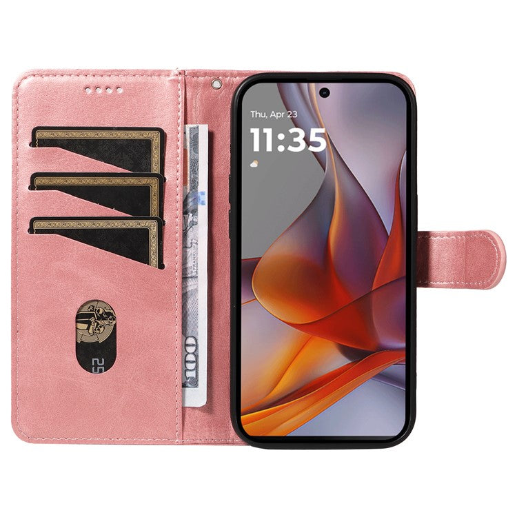 For Motorola Moto G75 5G Case Flip Wallet T-Shape Lines Leather Phone Cover - Rose Gold