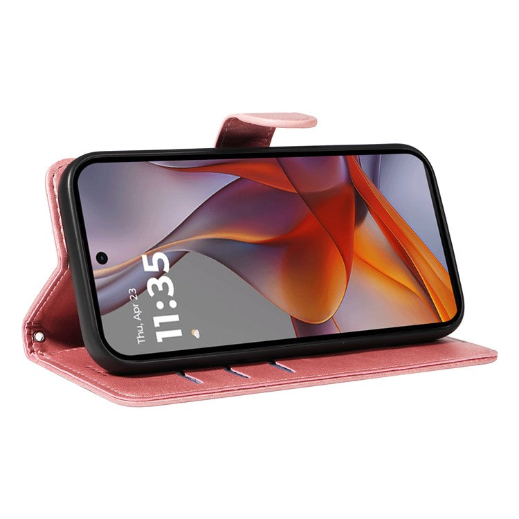 For Motorola Moto G75 5G Case Flip Wallet T-Shape Lines Leather Phone Cover - Rose Gold