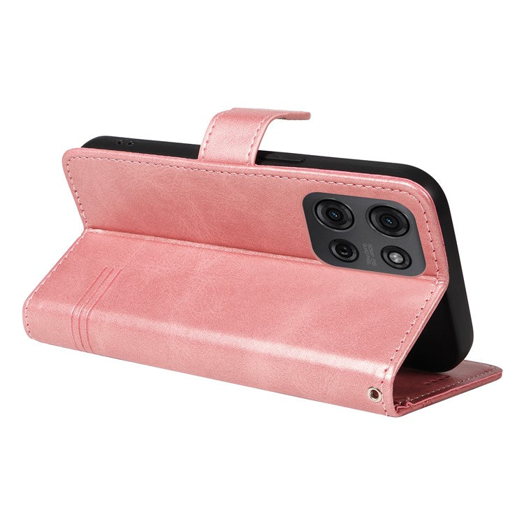 For Motorola Moto G75 5G Case Flip Wallet T-Shape Lines Leather Phone Cover - Rose Gold