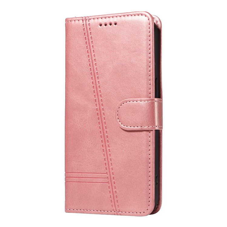 For Motorola Moto G75 5G Case Flip Wallet T-Shape Lines Leather Phone Cover - Rose Gold