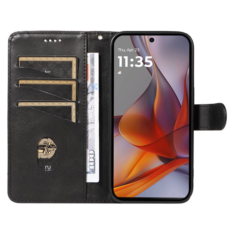 For Motorola Moto G75 5G Case Flip Wallet T-Shape Lines Leather Phone Cover - Black