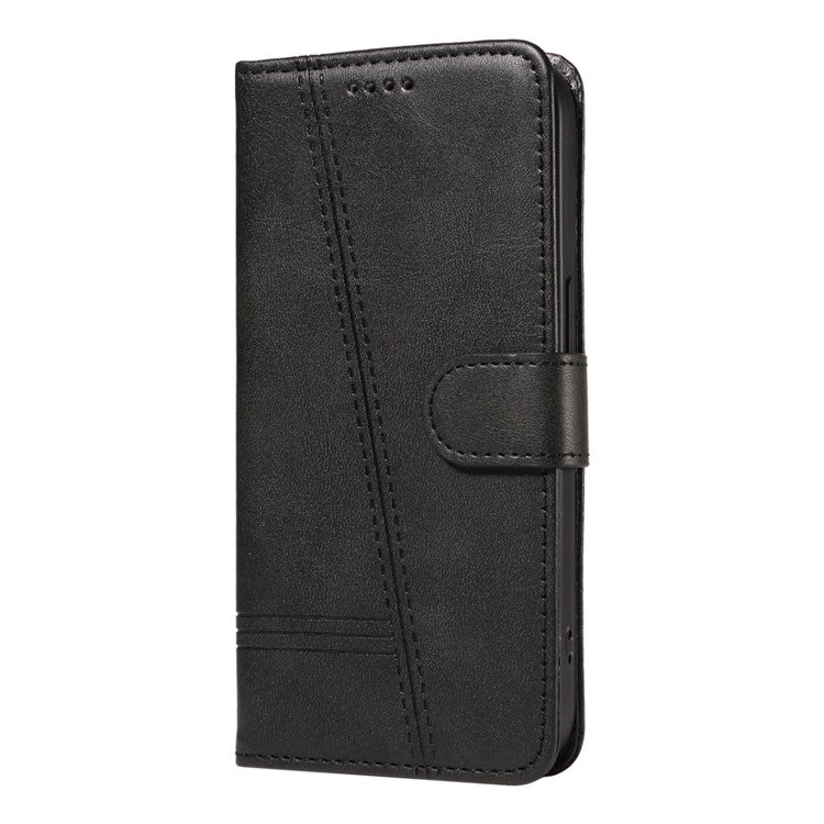 For Motorola Moto G75 5G Case Flip Wallet T-Shape Lines Leather Phone Cover - Black