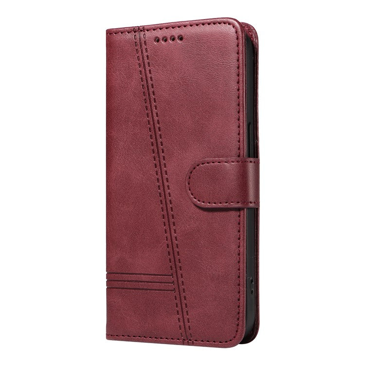 For Motorola Moto G75 5G Case Flip Wallet T-Shape Lines Leather Phone Cover - Wine Red